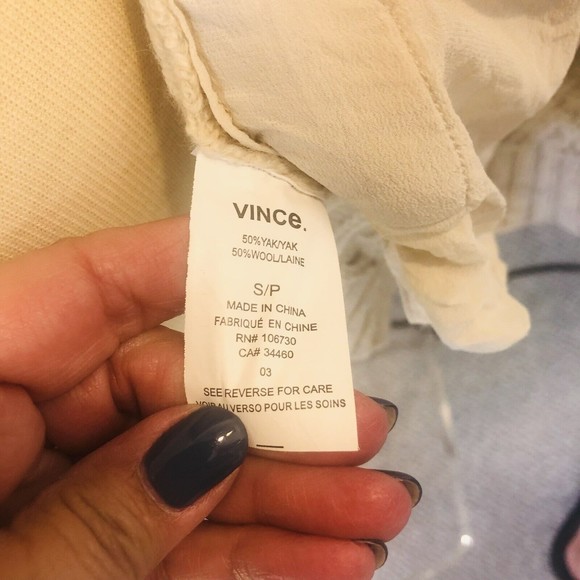 Beautiful Vince Cream Knit Ribbed Yak & Wool Open Front Cardigan Sweater Small - Picture 9 of 12